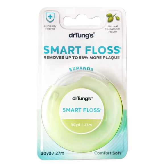 DrTung's Smart Floss - Natural Floss, PTFE & PFAS Free Floss, Gentle on Gums, Expands & Stretches, BPA Free Floss - Natural Dental Floss Cardamom Flavor (Pack of 12)