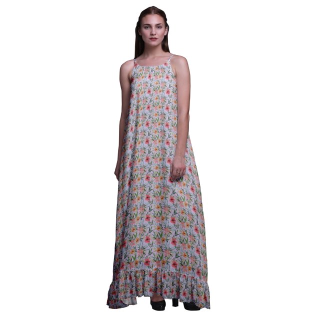 Bimba Robe de Nuit Longue pour Femmes, Violet Pâle à Feuilles Florales et Fleurs de Pêche, Imprimée, à Bretelles Spaghetti, Tenue de Nuit pour Dames, Moyen