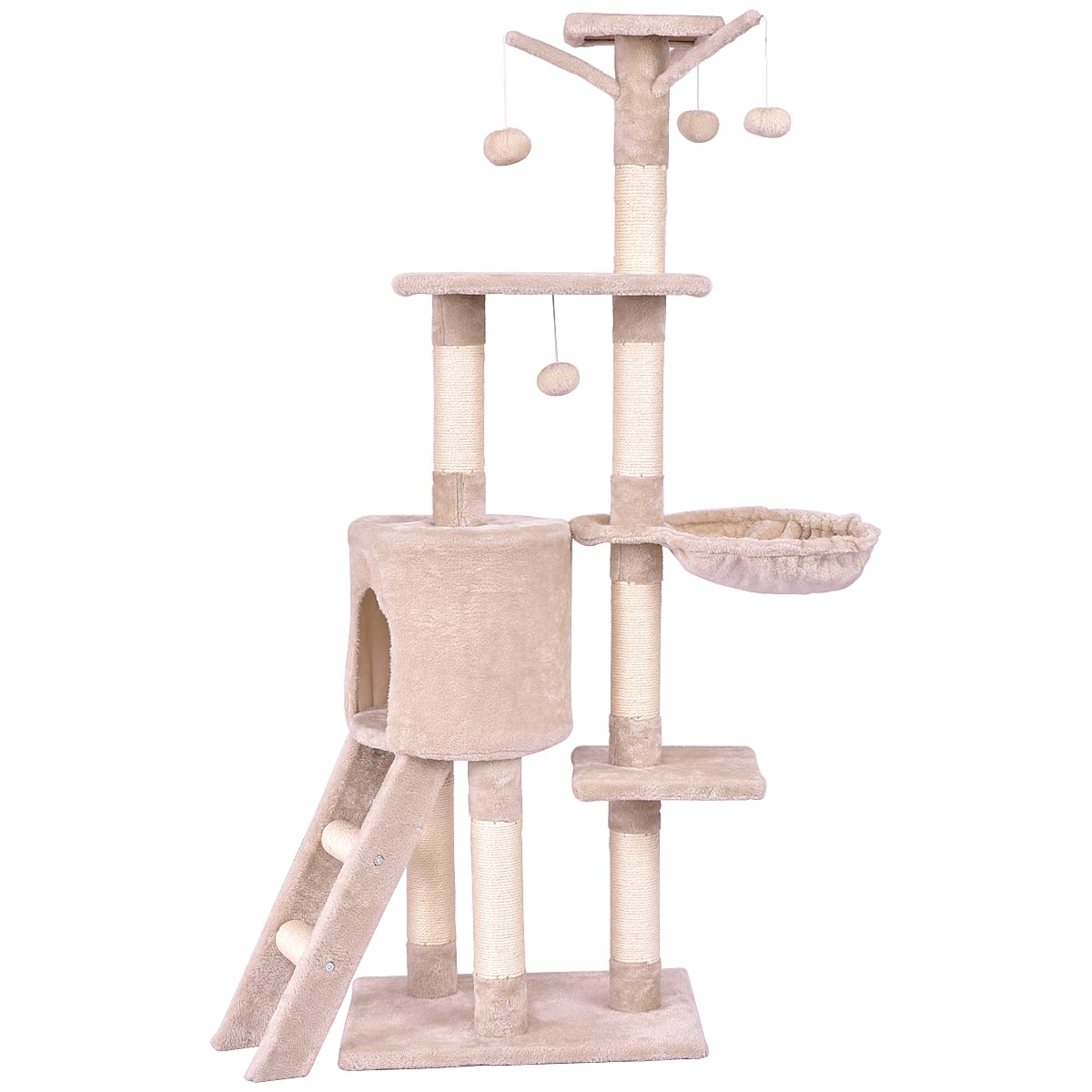 Patiojoy 56-in Pet Cat Activity Tree Kitten Climbing Tower with Condo & hammock Beige