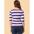 thumbnail image 4 of INSPIRE CHIC Chemises Rayées pour Femmes Coupe Ajustée Manches au Coude T-Shirt Col Bateau TP Violet Blanc, 4 of 5