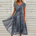 thumbnail image 1 of Robes pour Femmes 2024 Été Surdimensionnées pour Imprimé Floral Manches Courtes Robe à Col en V Plissée Robes Fluides Rabais de 50 % Liquidation!, 1 of 6