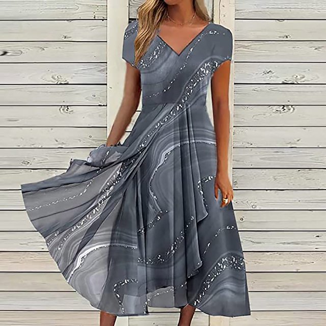 Robes pour Femmes 2024 Été Surdimensionnées pour Imprimé Floral Manches Courtes Robe à Col en V Plissée Robes Fluides Rabais de 50 % Liquidation!