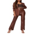 thumbnail image 5 of Women‘s PU Leather Pants Retro High Waist Straight Pants Trousers with Pockets, 5 of 5