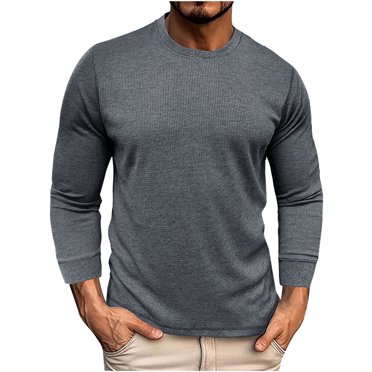 Styesk Chemises pour Hommes Couleur Unie Chemises à Manches Longues Extensibles Coupe Ajustée T-Shirt à Col Ras du Cou Décontracté Confortable Chandail en Coton Doux sous-Chandails