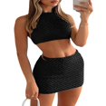 thumbnail image 3 of Ensemble 2 Pcs Sans Manches Bodycon Tricoté pour Femmes Haut Court Col Halter + Jupes Courtes Mode Urbaine, 3 of 5