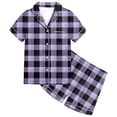 thumbnail image 1 of MIASHUI Pyjama pour Enfants Filles Garçons, Doux et Confortable, à Carreaux, Ensemble de 2 Pcs, Violet Pâle, 12-13 Ans, 1 of 4