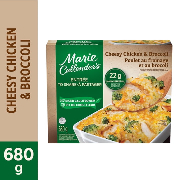 Poulet au fromage et au brocoli en format à partager surgelé Marie Callender's dîner glacé, Préparé avec du riz de chou-fleur, des morceaux de poitrine de poulet grillée, 22 g de protéines Poulet au fromage et au brocoli en format repas surgelé, 680g