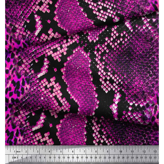 Soimoi Pink Modal Satin Fabric Leopard & Snake Animal Skin Decor Fabric Printed Yard 42 Inch Wide