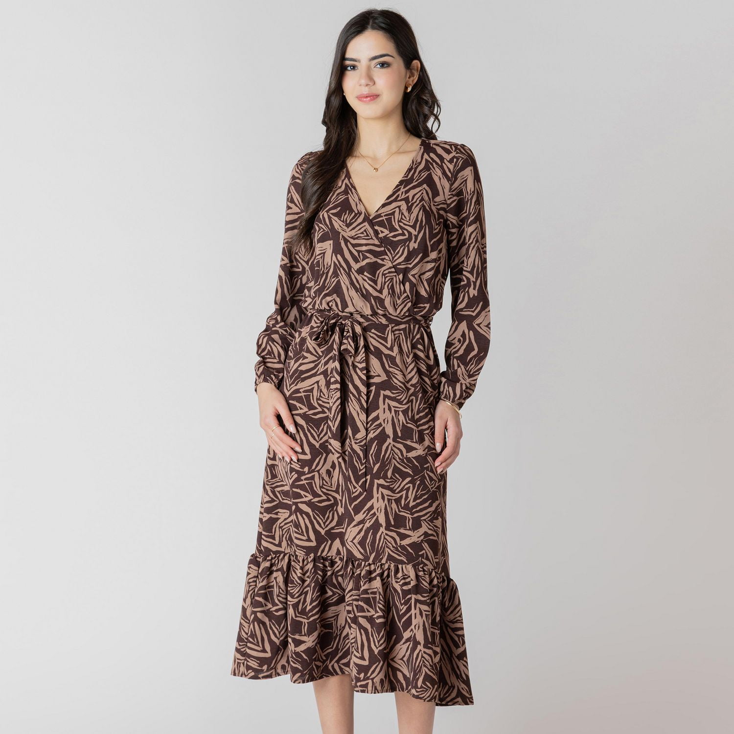 Devoted Robe midi à manches longues avec imprimé floral féminin