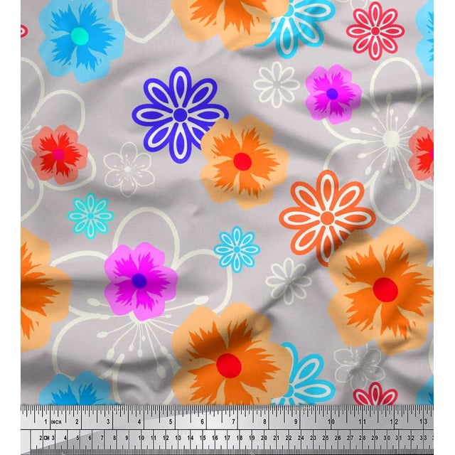 Soimoi Cotton Cambric Fabric Artistic Floral Print Fabric by the Yard 42 Inch Wide