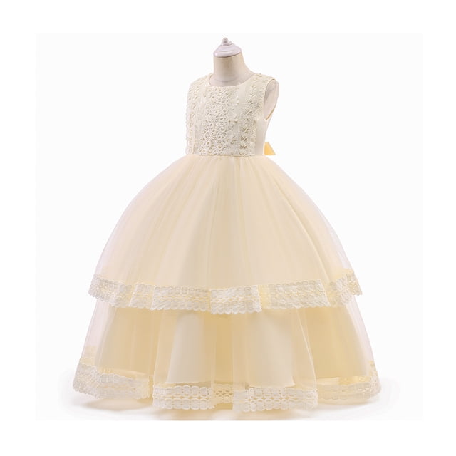 HAWEE Robe en Dentelle pour Fille pour Enfants Mariage Demoiselle d'Honneur Concours Fête Formelle Longue Robe Princesse Communion Robes en Tulle