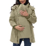 Women's Pregnant Women 3-In-1 Winter Jacket Thickened Quilted Warm Hooded Down Jacket Parka with Pockets