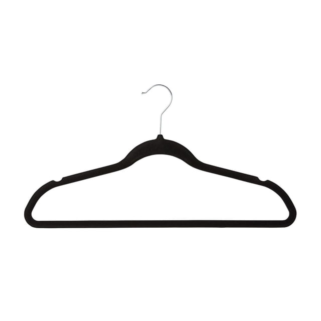 neatfreak! Non-Slip Felt Hanger in black with ultra-slim 0.2-inch thick felt coating and swiveling chrome hook, featuring shoulder notches to hold thin straps securely and prevent clothes from slipping, ideal for maximizing closet space.
