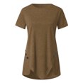 thumbnail image 4 of Pompotops Women Button Solid 0-Neck Short Sleeve Irregular T-shirt Blouse Tops, 4 of 6