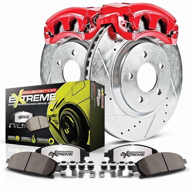 Power Stop Brake Kit K5411-36 1-Click Brake Kit; Z36 Extreme Carbon Fiber Ceramic Brake Pads; Silver Zinc Plated Cross-Drilled And Slotted Rotor; With Rotor/Brake Pad/Hardware