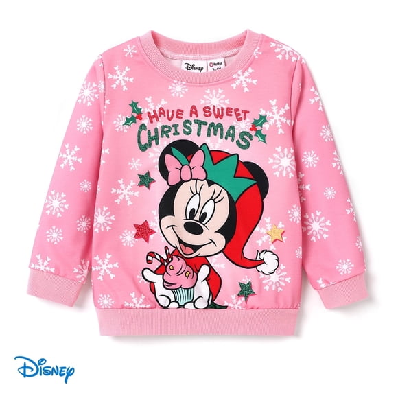 Disney Minnie Mouse Chandail Molletonné pour Tout-Petite Fille, Doux, de Noël, à Motif Personnage, Col Rond, Taille 2-6
