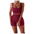 thumbnail image 1 of Women Workout Sets 2 Piece Seamless Ribbed Tank High Waist Shorts Yoga Outfits, 1 of 4