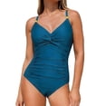 thumbnail image 1 of Swimsuit for Women Sleeveless V-Neck Push-Up Padded One-Piece with Tummy Control, Adjustable Straps and Ruching in 5 Colors for Plus Size, 1 of 7