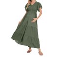 thumbnail image 2 of JFHHQ Robe Unie à Col Rond Robe de Maternité d'Été Ample Évasée Taille Élastique Décontractée à Manches Courtes Couleur Unie Longue Jupe Maxi pour Femmes G Vert, 2 of 7