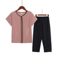 thumbnail image 2 of RKSTN Pajama Sets for Women 2 Piece Summer Two Piece Set Short Sleeve Round Neck Pajama Set Printed Tops Pants Set Soft Comfortable Pajamas, 2 of 3