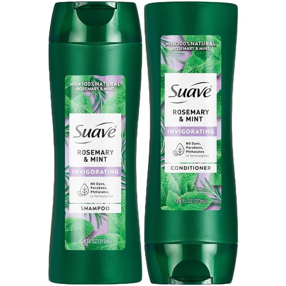 Suave Shampoo and Conditioner Rosemary & Mint - Invigorating Formula with 100% Natural Essential Oils 12.6 Oz Ea