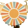 thumbnail image 2 of Boho Sunset Round Tablecloth, Vintage 70s Rainbow Sunrise Geometric Abstract Art Table Cloth Cover for Decoration Holiday Parties Kitchen Dining Picnic, Round(60x60in), 2 of 6