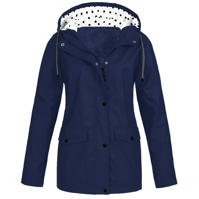 HTNBO Hooded Solid Color Rain Coats for Women Outdoor Windproof Plus Size Rain Jackets