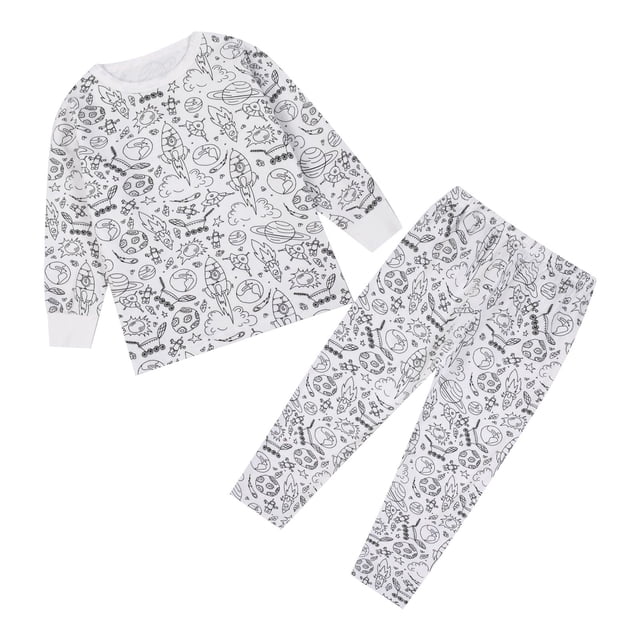MIASHUI Ensemble de Pyjama Peint à la Main pour Garçon Fille Mignon Drôle Dessin Animé, Blanc, 5-6 Ans