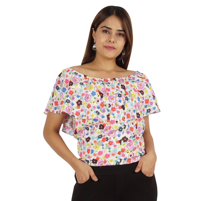 Moomaya Hauts Imprimés pour Femmes Blouse à Manches Courtes Évasée