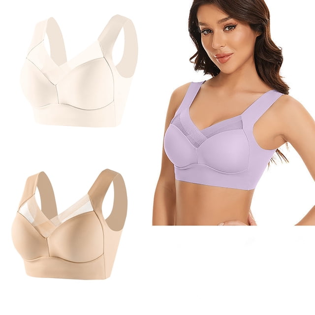 Timegard Wireless Bras for Women 2pc Plus Size Mesh Full Coverage Support Thin Comfy Everyday Bralette