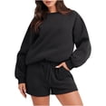 thumbnail image 1 of IROINNID Survêtement pour Femmes Ensemble 2 Pcs Rabais Blouse à Col Rond Hauts à Manches Longues Chandail Shorts Ensemble Décontracté Ensemble de Jogging, Noir, 1 of 9