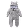 thumbnail image 1 of AherBiu Infant Rompers Fleece Hooded Jumpsuits Zip up Bodysuits Fall Winter Solid Color Warm Fuzzy Newborn Baby Clothes Sets, 1 of 3
