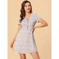 thumbnail image 3 of INSPIRE CHIC Women's Tie V Neck Short Sleeve Ruffle Floral A-Line Dress, 3 of 5