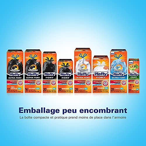 Hefty Garbage Bags, Value Pack Large 100 Litres Black, Drawstring, Arm & Hammer odour neutralizer