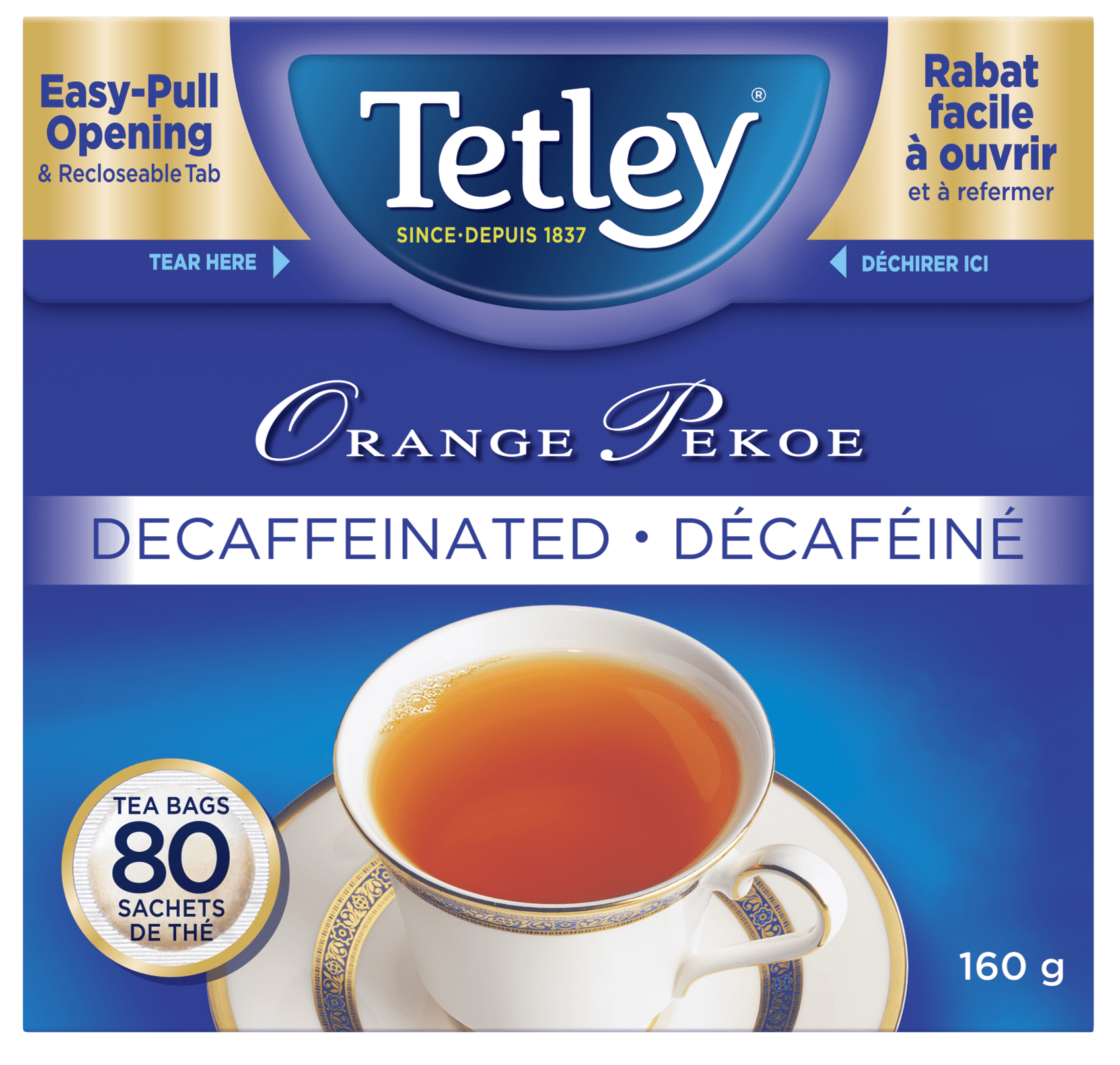 Tetley Thé Orange Pekoe Décaféiné 80 Sachets