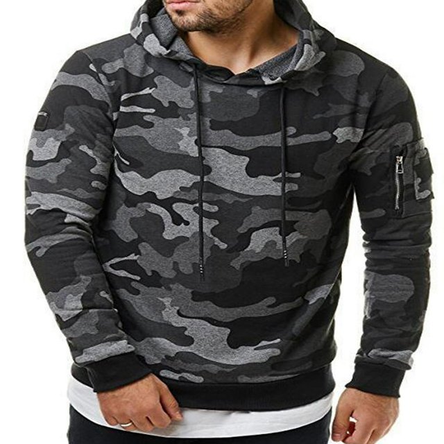 Autumn Men Fleece Warm Hoodie Camouflage Sweatshirt Pullover Coat Tops