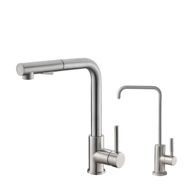 Stylish 12 ⅝" Ht Single Handle Brushed Stainless Steel Pull Down Kitchen Faucet & Water Tap K130SK147S