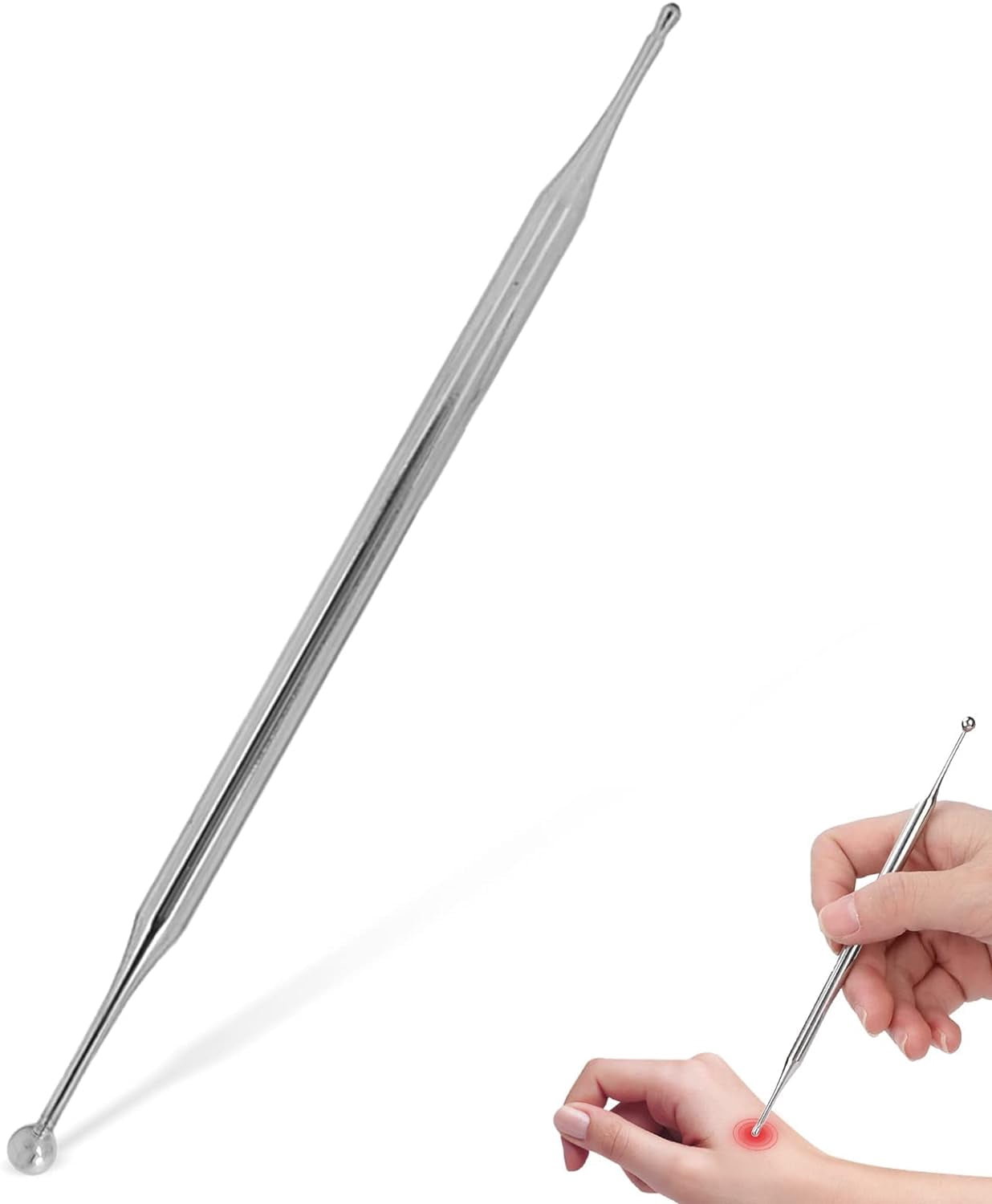 HAHADAXA Stylo d'Acupuncture, Double Tête en Acier Inoxydable Portable Outils de Réflexologie Faciale Outil de Massage des Doigts Stylo de Réflexologie pour Tissus Profonds