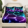 thumbnail image 3 of Erosebridal Teens Geometry King Sheet Sets, Futuristic Abstract Bedding King Size, Striped Decor, 4pcs, 3 of 7