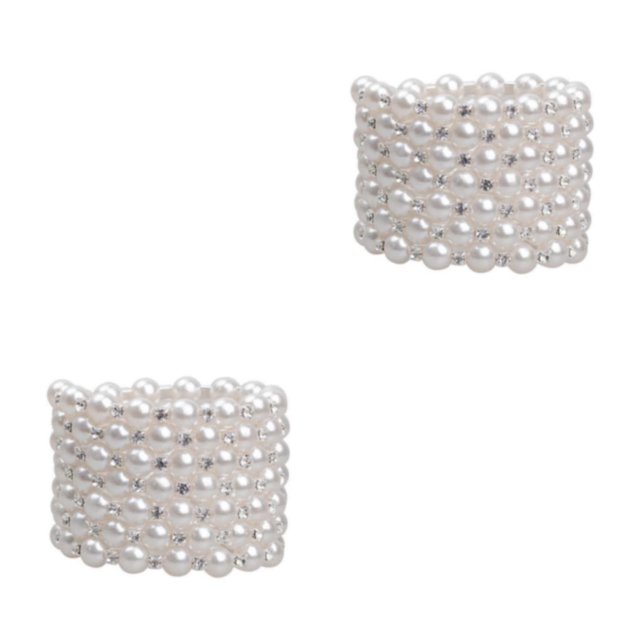 Thinsony Femmes Chic Perle Strass Stretch Bracelet Mariage Bal pour Mariée Blanc 7 Rangée 2Set