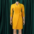 thumbnail image 3 of Gspmoly Robes d'Été pour Femmes 2025, Robe Décontractée pour Femme Ajustée Plissée avec Ceinture à Manches Trois Quarts à Col en V Robe Colorée Robe de Cocktail Économies d'Été, 3 of 8