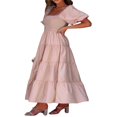 thumbnail image 4 of Robe Longue Élégante pour Femmes à Manches Courtes et Encolure Carrée, 4 of 8