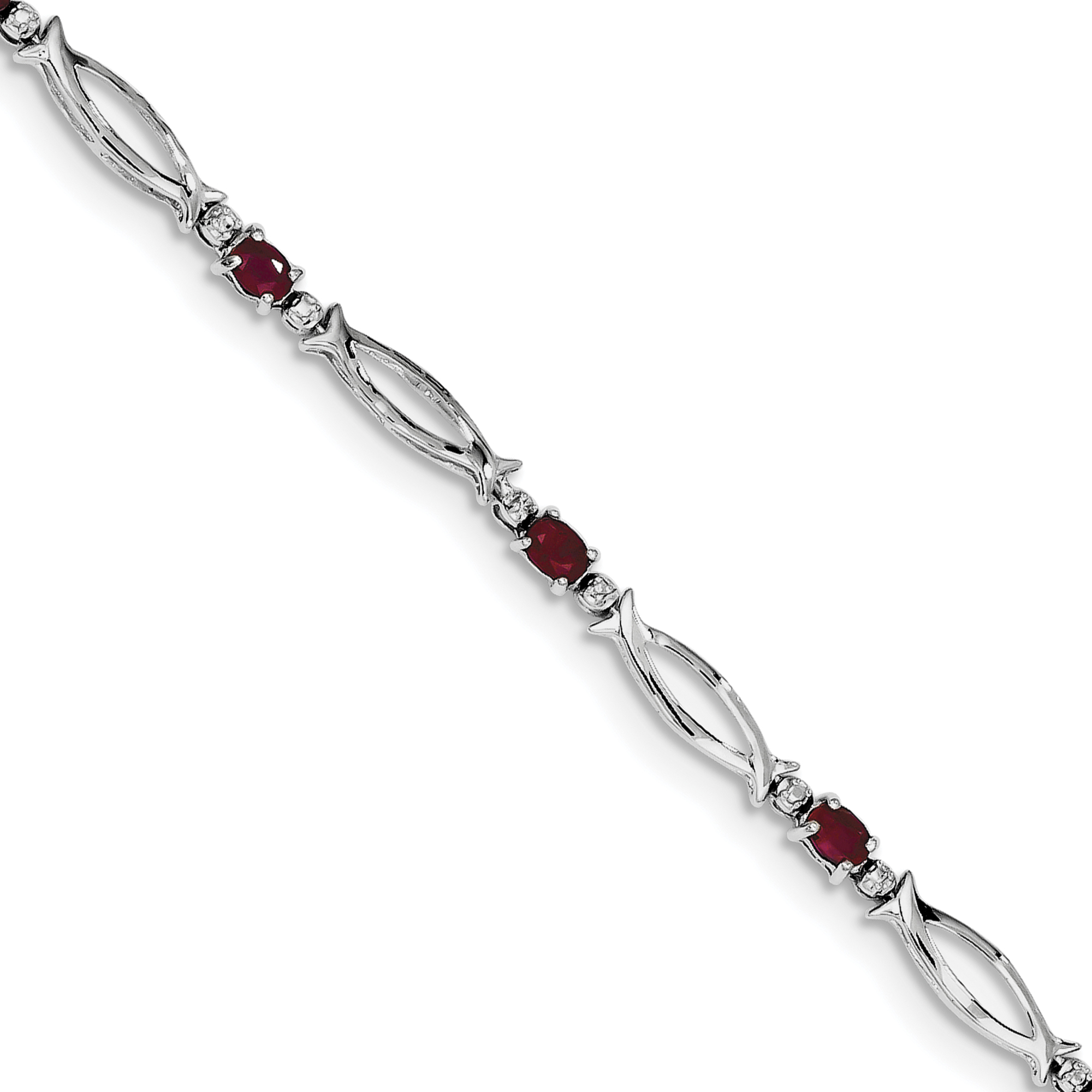 Bracelet en Argent Sterling 925 Rhodié Composite Rubis et Diamant