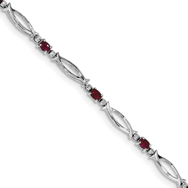 Bracelet en Argent Sterling 925 Rhodié Composite Rubis et Diamant