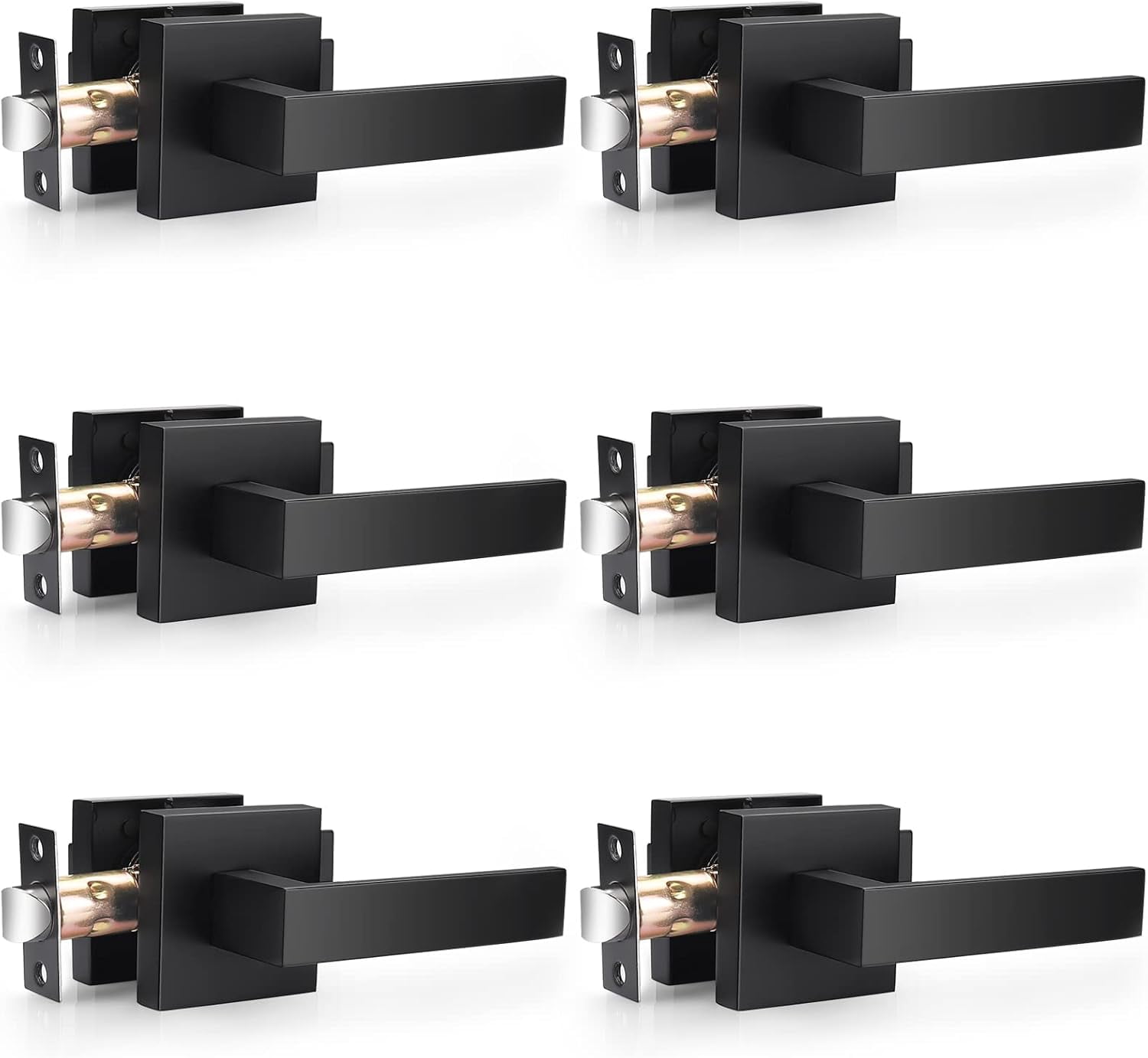 Matte Passage Door Levers Square Hall Closet Door Handles Heavy Duty Interior NonLocking Lever Sets Reversible for Right/Left Handed Door