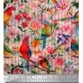 thumbnail image 1 of Soimoi Orange Rayon Fabric Stripe,Floral & Parrot Bird Print Fabric by The Yard 42 Inch Wide, 1 of 3