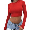 thumbnail image 1 of Yuyuzo Hauts de Sortie pour Femmes Chandails à Manches Longues Col Rond Crop Top Décontracté Ajusté T-Shirts Basiques, 1 of 5