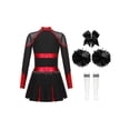 thumbnail image 2 of Eandarui Uniforme de Cheerleading pour Fille Robe Plissée à Manches Longues Tenue de Performance de Cheer d'École 5-16 Ans Rouge&Blanc 12, 2 of 5