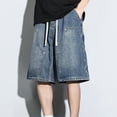 thumbnail image 1 of Styesk Mens Shorts Men's Outdoor Pocket Elastic Waist Drawstring Solid Color Denim Wide Leg Shorts, 1 of 9