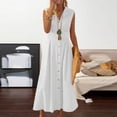 thumbnail image 2 of Amzcrzy Robes pour Femmes Couleur Unie Sans Manches Robes de Printemps Col en V à Boutons Robe d'Été Confortable Robe en Coton et Lin Tendance Col Rabattu Robes Maxi, 2 of 6